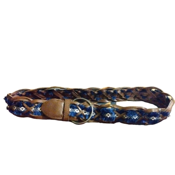 Statement Belt Leather Fabric Braided Push Adj. Western BoHo Hippie Native Sm. - Picture 1 of 6